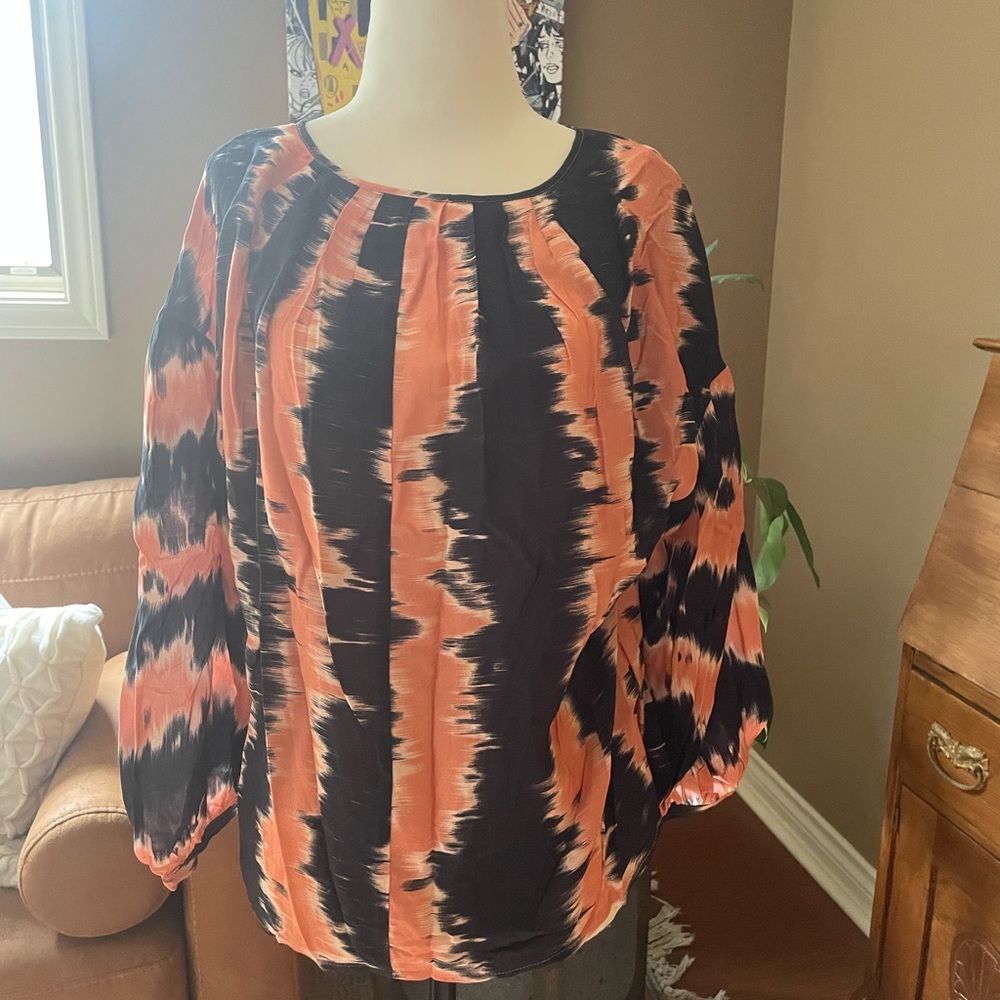 Anthropologie Corey Lynn Calter Black and Peachy-pink Patterned Blouse